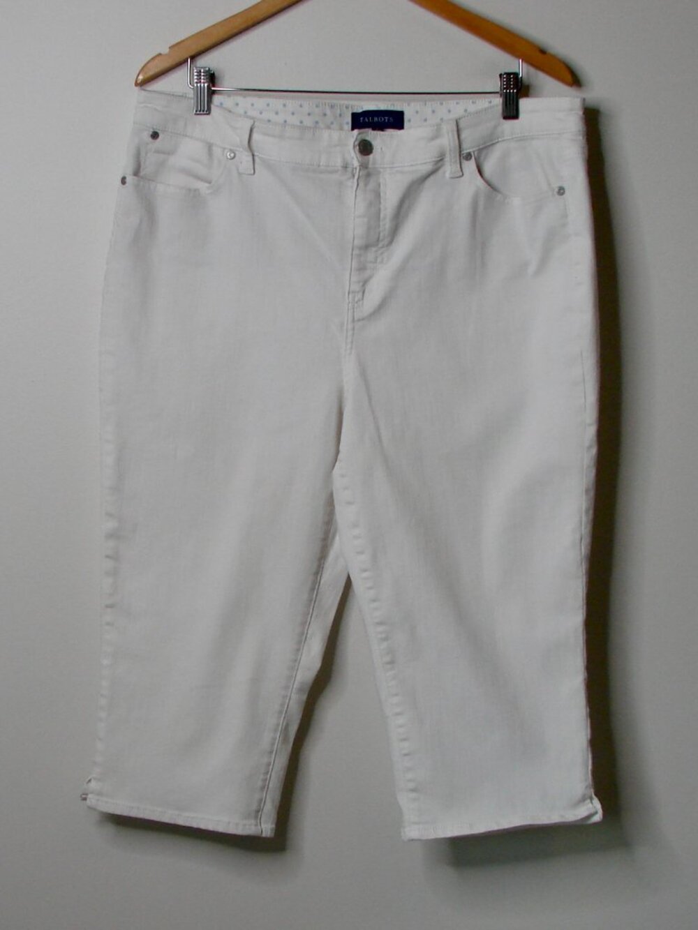 Talbots White Denim Capri Jeans Cropped Stretch High Waist Size 16